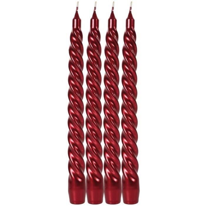Bougie cylindrique - H: 24.5 cm - rouge - lot de 4