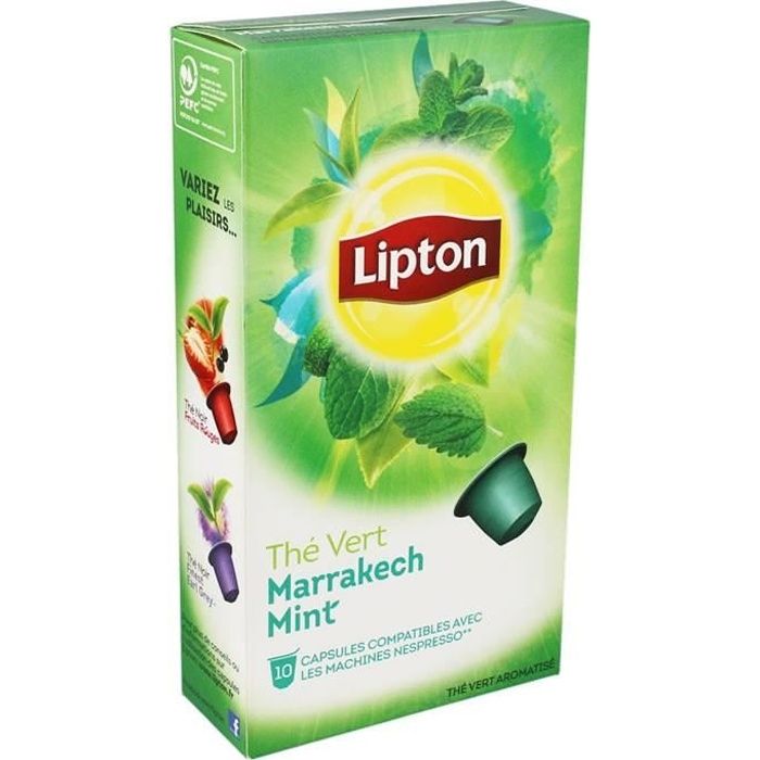 LIPTON 10 Capsules de Thé vert menthe Marrakech Mint Compatible Nespresso