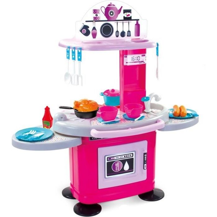 HOM Dînette cuisine rose pour enfant 28 accessoires inclus