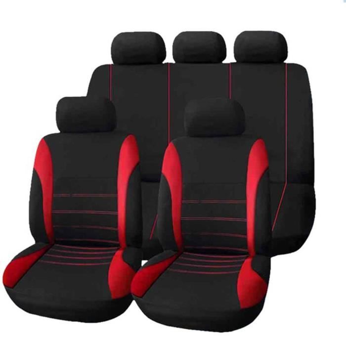 Housses de sièges de Voiture,9 pcs 5 places Ensemble Complet Universel de Siège de Voiture Couvre Avant Protecteur Rouge