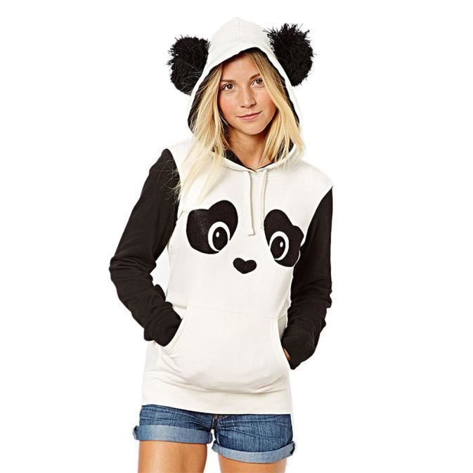 Chandail Chemisier Sweat à capuche avec poche Panda pour femme cd1346