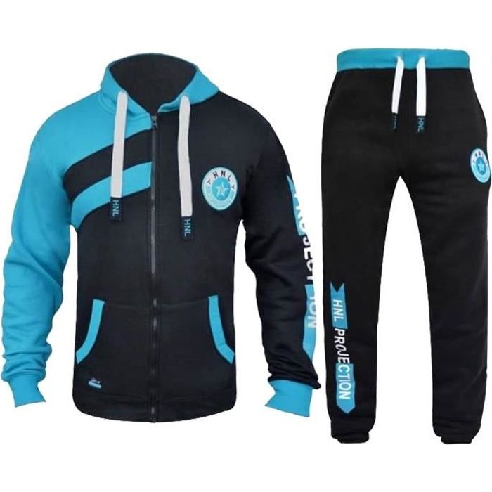 Enfants Filles Garçons Survêtement Unisexe HNL PROJECTION imprimé panneaux contrastés À Capuche haut et Bas Jogging Costume 7-13 Ans