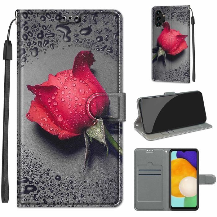 étui Pour Samsung Galaxy A13 4G PU EN CUIR élégant Housse avec support Magnétique Flip (Une rose) GAN