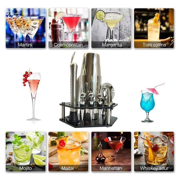 Cocktail Set avec Shaker 14 Pièces en Acier Inoxidable Cocktail de Barman - Kit Shaker Cocktails Professionnel avec Accessoires