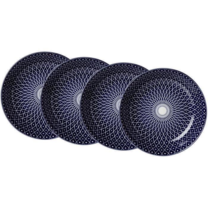 Ritzenhoff & Breker Assiettes creuses Reiko Kit Royal, 4 pièces, diamètre 20,5 cm, Porcelaine, Bleu-Blanc