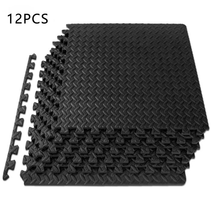 TD® Tapis de Sol de Gym Sport avec 12 Dalles de Protection en Mousse 61 cm x 61 cm Noir