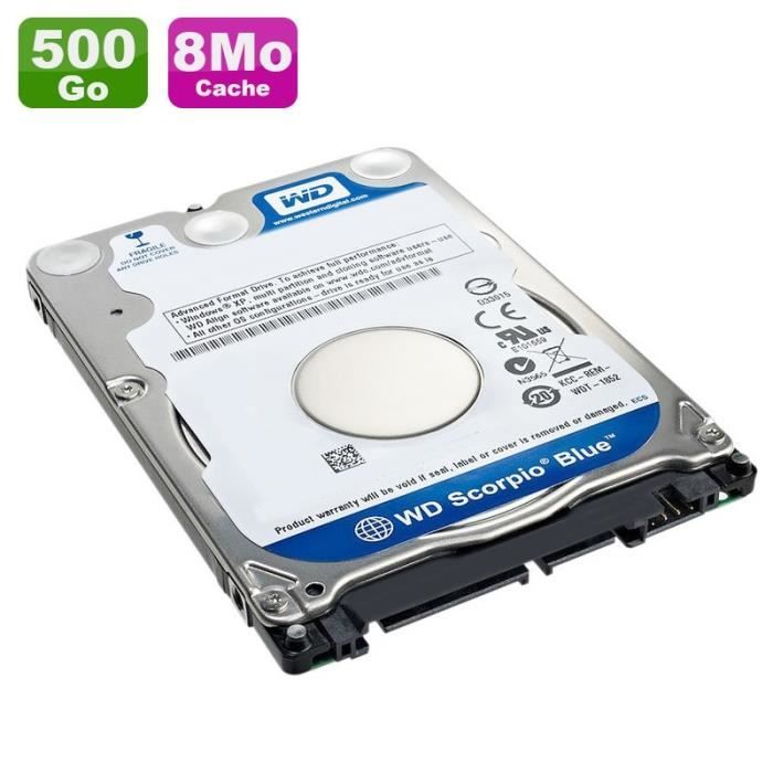 Disque Dur 500Go SATA 2.5- WD Scorpio Blue WD5000BPVT-22HXZT3 5400RPM Pc Portable 8Mo