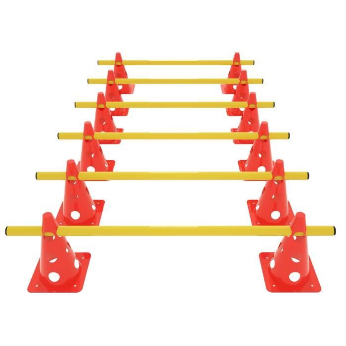 XMTECH Haies et plots de Sport, Lot de 6 Barrières de Sport 12 Cônes + 6 Barres -Plot pour Entrainement pour Enfant, Chien