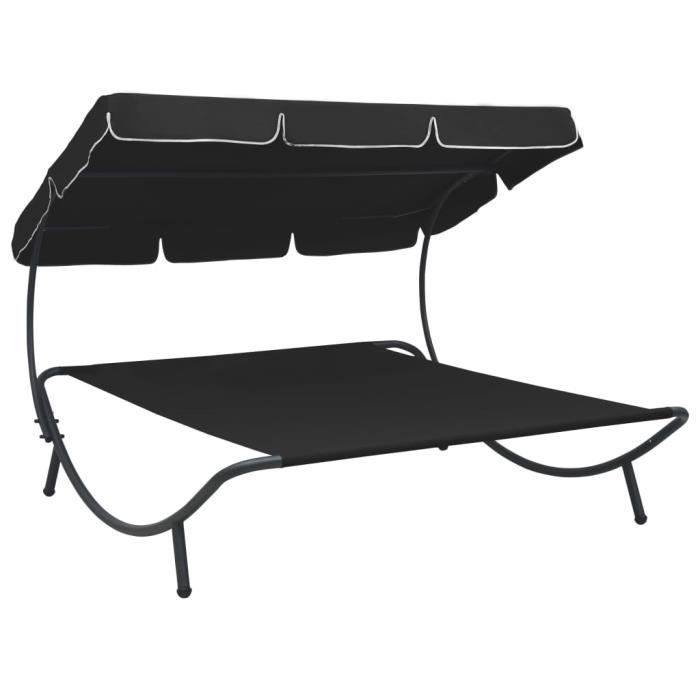 LANG Lit de repos d'extérieur avec auvent Noir