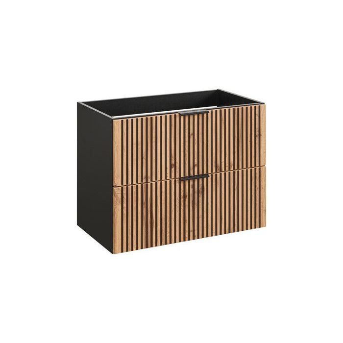 Meuble de salle de bain sous vasque à suspendre XILO - noir et chêne - 80 cm