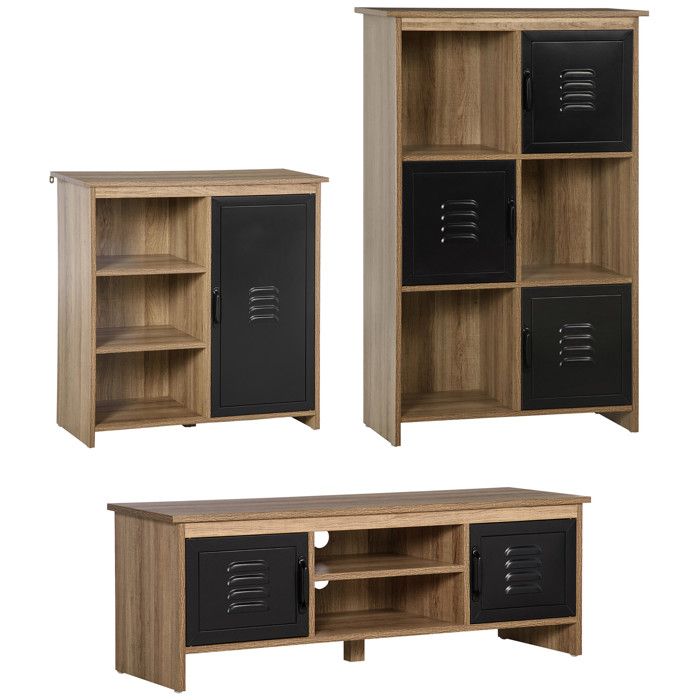 Ensemble Buffet Bibliothèque et Meuble TV - HOMCOM - Bois - 109x35x38cm - noir et marron Ensemble Buffet Bibliothèque et Meuble TV - HOMCOM - Bois - 109x35x38cm - noir et marron