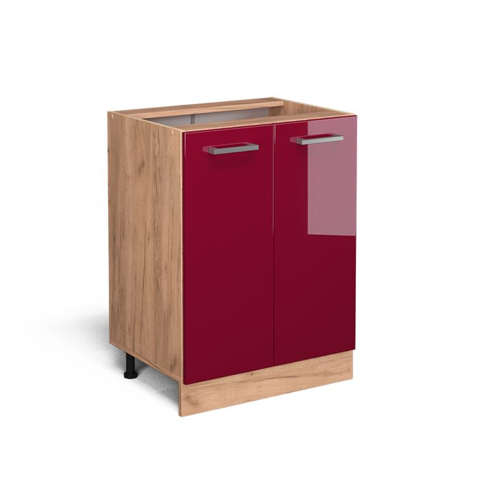 Meuble bas de cuisine R-Line 60cm sans PT Rouge brillant/Chêne de force doré Vicco 37136