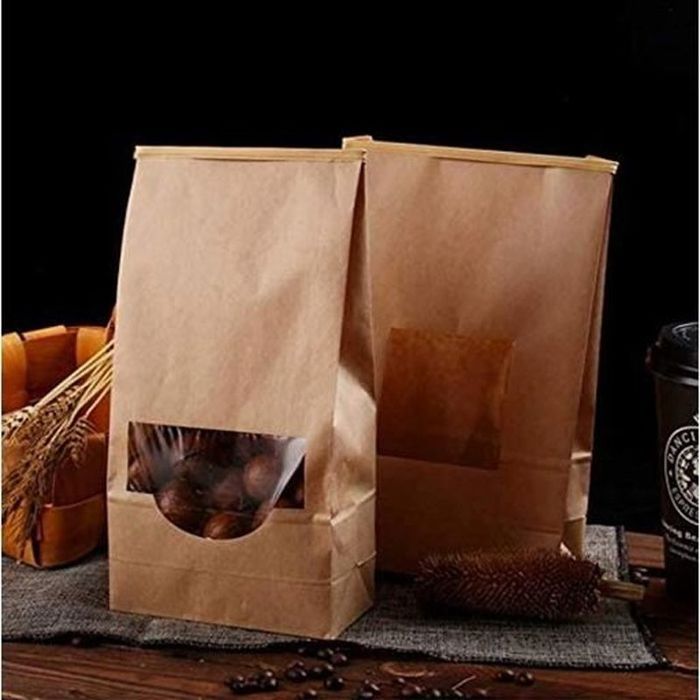 Sac Cadeau Kraft LOLYSIC Lot De 100 Sachets En Papier Marron De 12 X 20 Cm, Avec Fermeture U00e0 Pression, Refermables Grand Sac De Rangement