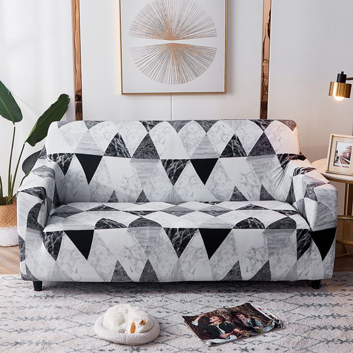 Housse de Canapé Extensible 2 Place Couverture Canapé avec Accoudoirs motif de marbre géométrique noir gris[SFT132]