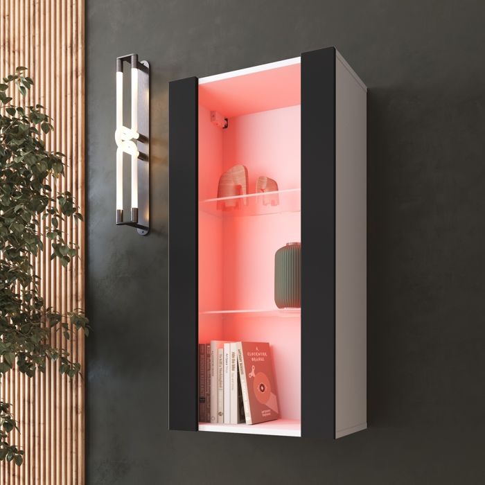 Vitrine Suspendue Komodee TIVOLI - LED RVB - Noir et Blanc - Facades en Mat - 50 x 100 x 29 cm Vitrine Suspendue Komodee TIVOLI - LED RVB - Noir et Blanc - Facades en Mat - 50 x 100 x 29 cm