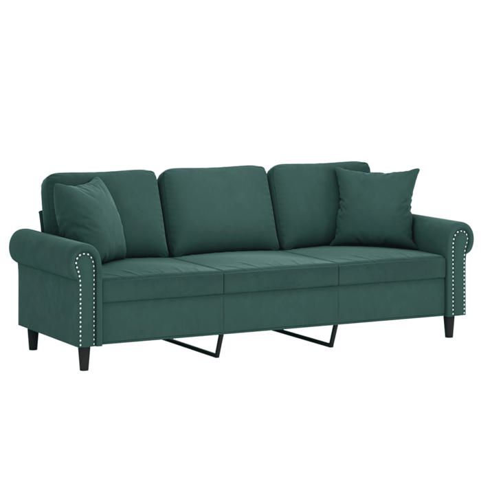 Sofa droit fixe - Clic Clac Canapé 3 places - NEUF - avec oreillers vert foncé 180 cm velours CA4771183