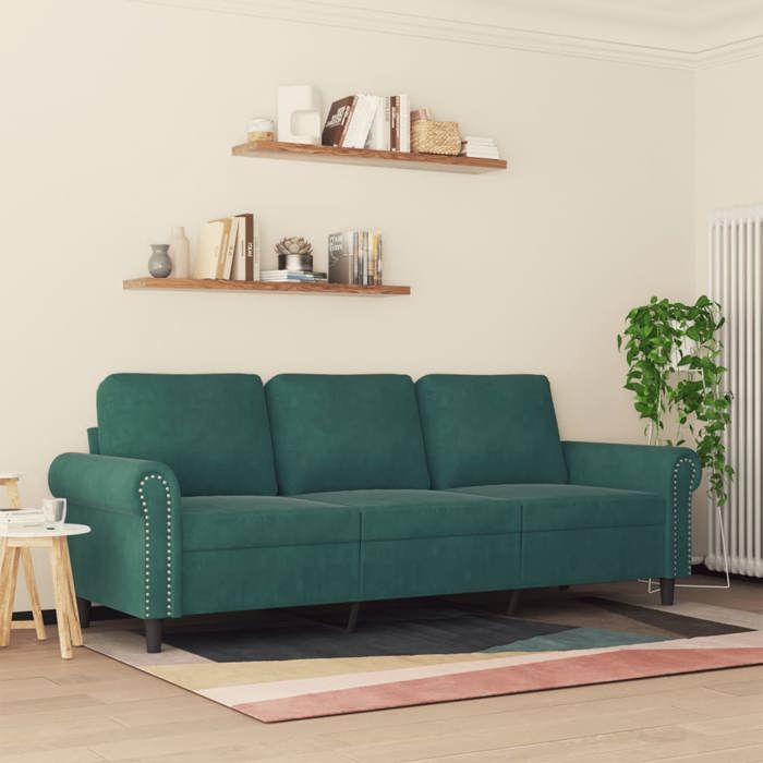 Sofa droit fixe - Clic Clac Canapé à 3 places - NEUF - Vert foncé 180 cm Velours CA7690329