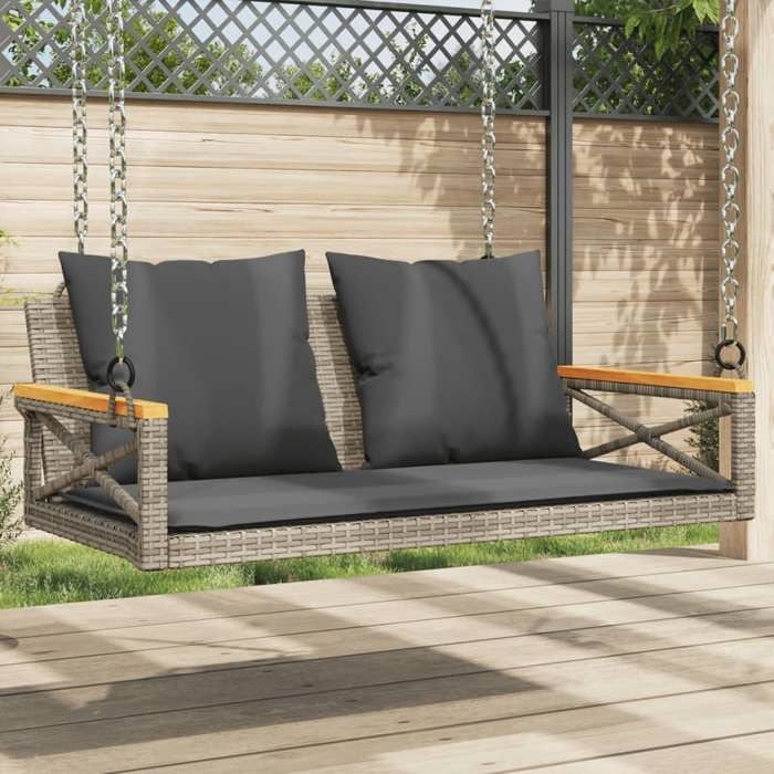 Vidaxl Balancelle avec coussins beige 109x62x40 cm résine tressée 368157 - vue 2