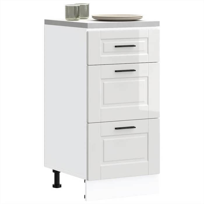 vidaXL Armoire de cuisine Porto blanc brillant bois ingénierie meuble dévier meuble de cuisine avec tiroir meuble de 854222