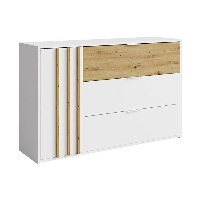 Commode 3 tiroirs et 1 porte - Coloris : Naturel et blanc - TUNALO Commode 3 tiroirs et 1 porte - Coloris : Naturel et blanc - TUNALO