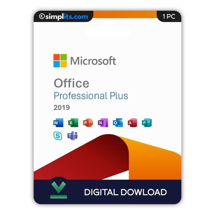 Microsoft Office Pro Plus 2019 (Windows) – Activation Perpétuelle – À télécharger – 1 PC – Non compatible Mac