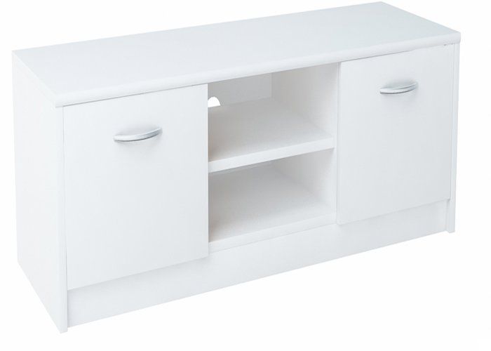 Meuble TV Blanc - Banc TV Table TV avec 2 portes et 2 étagères - 120 x 41 x 36 cm