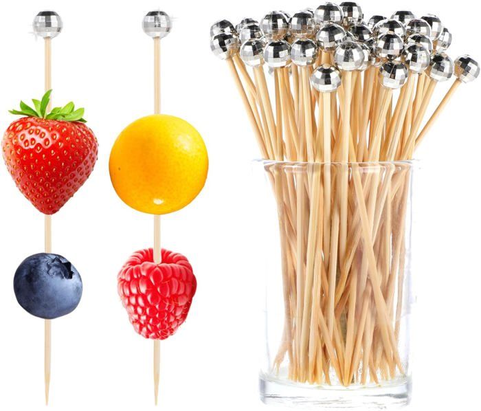 100 Pics à Cocktail Bambou 12cm - Perle Ronde, Pour Apéritifs, Fruits, Charcuterie, Finger Food & Déco - 3