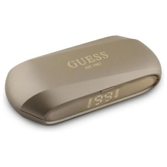 Écouteurs Bluetooth TWS + étui de chargement (or) Logo imprimé métallique allongé Guess