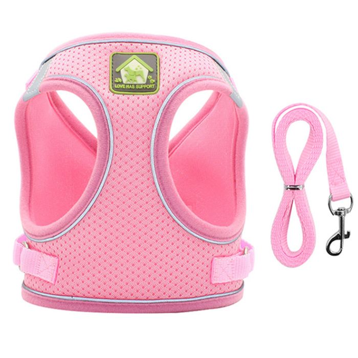 Meilleurs prix pour Ensemble harnais et laisse pour chien, gilet en maille réfléchissante et réglable pour promenades en extérieur (rose)