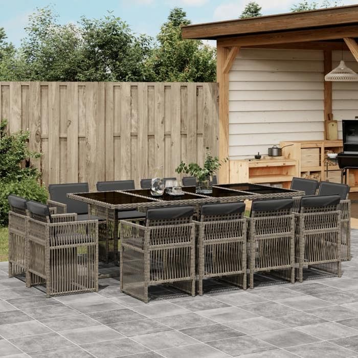 vidaXL Ensemble à manger de jardin coussins 13 pcs résine tressée