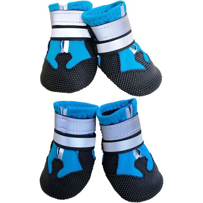 Bottes Chien Botte Protection Chien 4 Pièces Chien Chaussure Respirantes Chausson Antidérapant (S Lac Bleu)