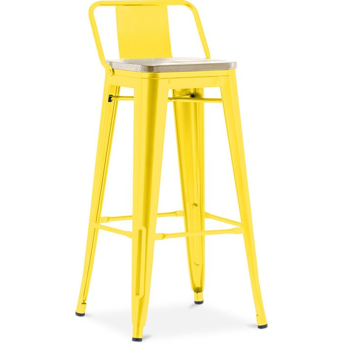 Tabouret de bar avec dossier - Design industriel - Bois et acier - 76cm - Nouvelle édition - Metalix Jaune
