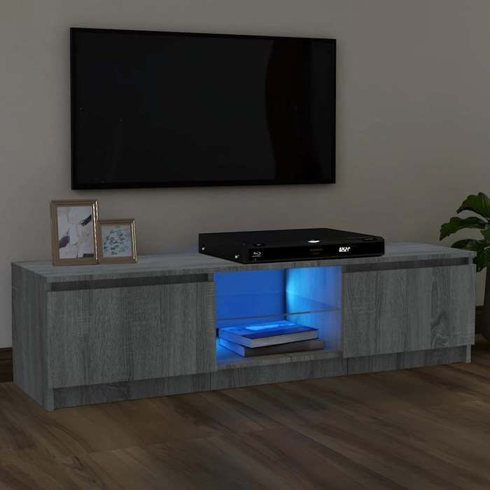 (Gris)Meuble TV - SIGNOR - Table Télévision en bois avec lumières LED sonoma gris 120x30x36 cm 515539