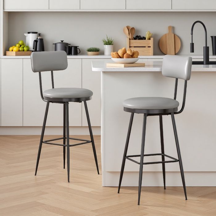 Tabouret de Bar Lot de 2 Tabouret de Bar en PU avec Dossier Ergonomique et Repose-pieds en Métal Style Industriel Chaise Bar