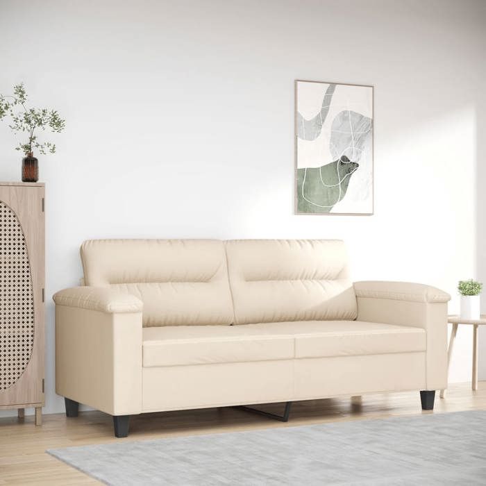 Beige Canapé 2 places - KEETHE - Sofa adulte/enfant - Beige 140 cm Tissu microfibre LL902