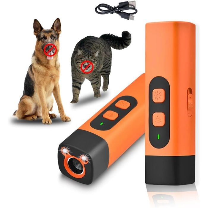 2PCS Anti Aboiement Chien Ultrason Rechargeable Dispositif Anti-Aboiement avec 3 fréquences réglables Lampe de Poche LED