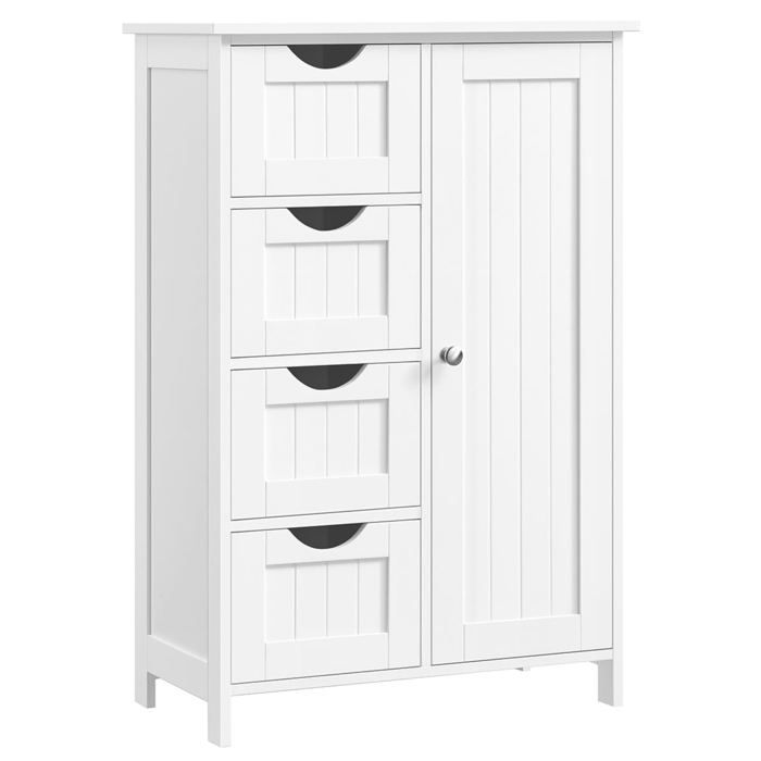 Meuble de salle de bain - HELLOSHOP26 - 55 x 30 x 81 cm - 4 tiroirs - Étagère réglable - Blanc