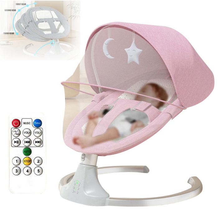 Balançoire Électrique pour Bébé avec 5 Niveaux de Vibration 3 Minuterie Musique Bluetooth Télécommande pour Naissance de 0 à 18