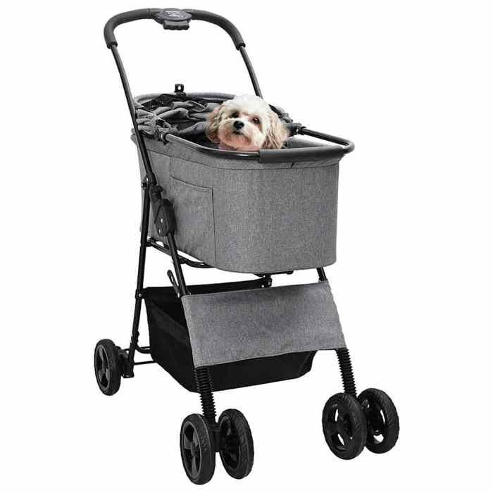 Poussette pliante pour animaux - vidaXL - Gris - 81x47x99 cm - Tissu Oxford 600D - Pliable - Frein sensible Poussette pliante pour animaux - vidaXL - Gris - 81x47x99 cm - Tissu Oxford 600D - Pliable - Frein sensible