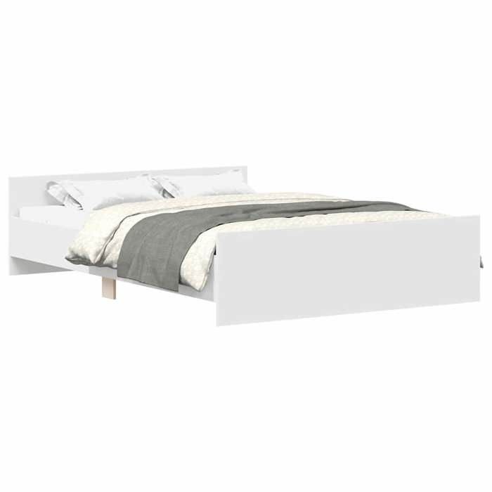 Cadre de lit en bois - JILL - 140x190 cm - Blanc - Bois dingénierie - Bois de pin massif - Lattes en contreplaqué