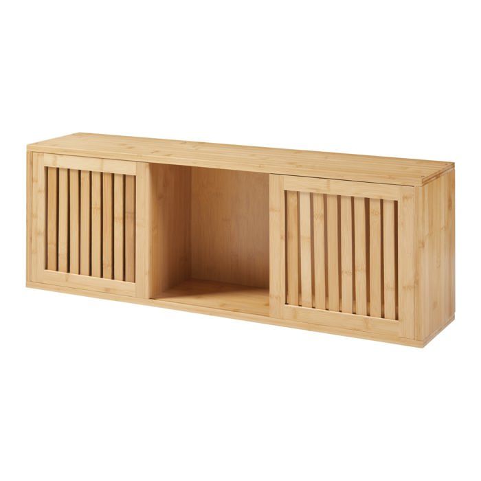 Étagère murale - HELLOSHOP26 - 2 portes coulissantes - Bambou - Design intemporel - 92 5 cm Étagère murale - HELLOSHOP26 - 2 portes coulissantes - Bambou - Design intemporel - 92 5 cm