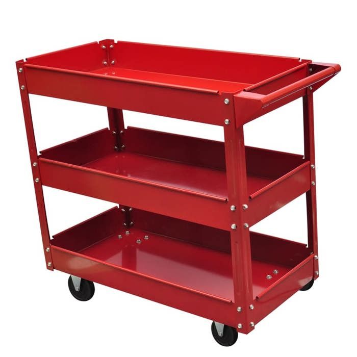 Chariot à outils datelier - Happiness - 100 kg - 3 étagères - 840x410x780 mm - Multicolore - Acier laqué - 4 roues