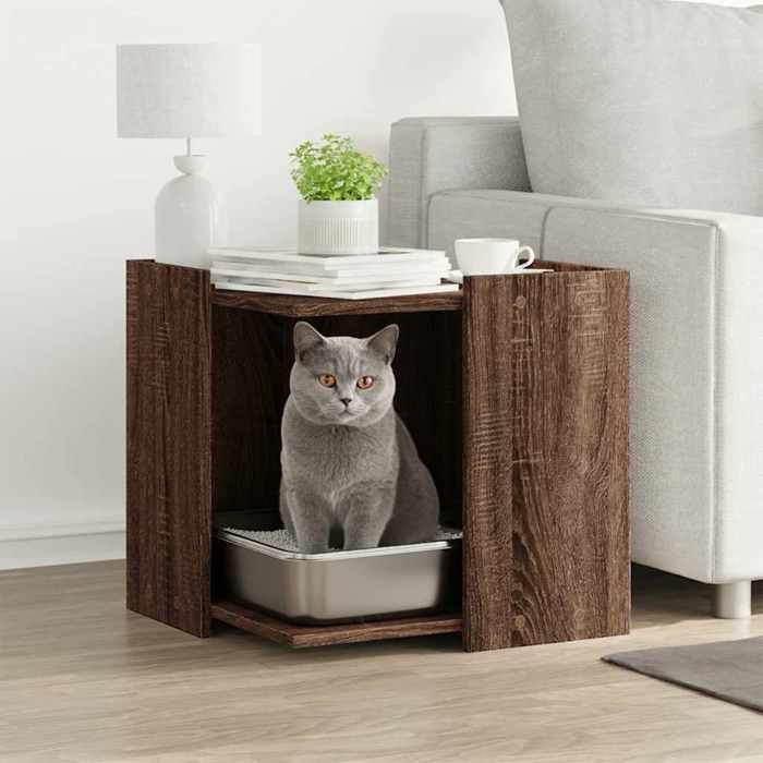 Meuble de bac à litière pour chat - vidaXL - Chêne marron - Bois dingénierie - 53x53x51 cm - Multifonctionnel Meuble de bac à litière pour chat - vidaXL - Chêne marron - Bois dingénierie - 53x53x51 cm - Multifonctionnel