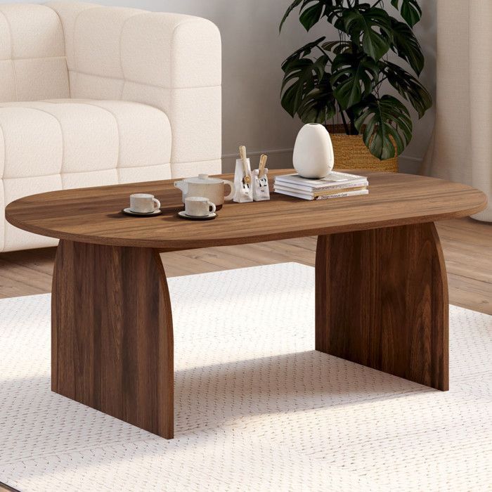 IDMARKET Table basse japandi ovale EDITH 110 cm bois effet noyer IDMARKET Table basse japandi ovale EDITH 110 cm bois effet noyer