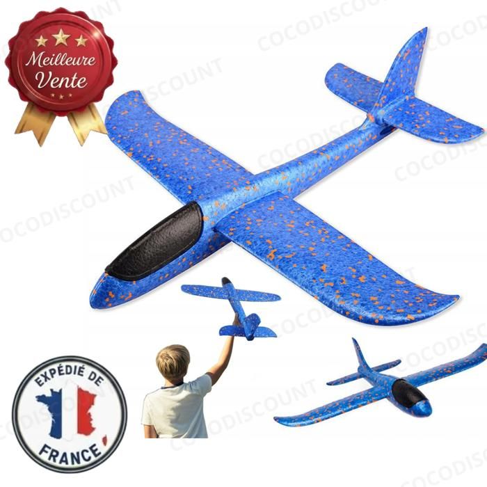 Cobye - Avion en Polystyrène Bleu 47 cm – Jouet Educatif et Planeur à Lancer à la Main pour Enfants Jeux de Plein Air et Sportifs