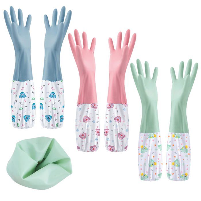 3 Paires Gants Menage Gants Vaisselle en Caoutchouc-46cm Longs Gant Nettoyage Gant Menage Imperméables pour la Cuisine3 Couleurs