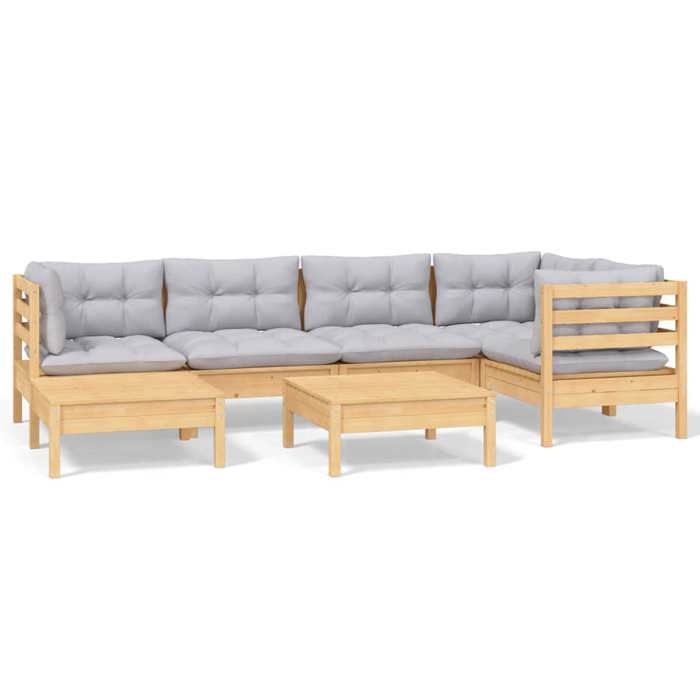 Maison Exclusive - Salon de jardin 7 pcs avec coussins gris bois de pin massif