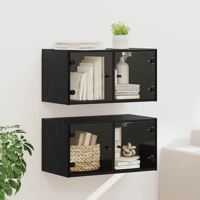 Cabinets muraux Montage mural - (2 pcs) - Meuble rangement - Chêne noir 68x37x35 cm A3375