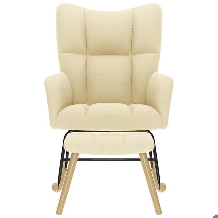 Fauteuil Allaitement - Crème - Chaise à bascule - Rocking Chair - avec repose-pied - Crème Tissu 61x78x95 cm F1560