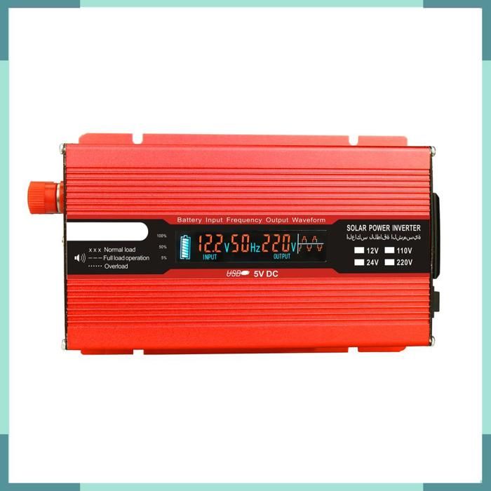 KEENSO Onduleur pour voiture Convertisseur de tension 1000W 2000W 12V 240V onduleur USB avec 1 prise et écran moto coffret Rouge